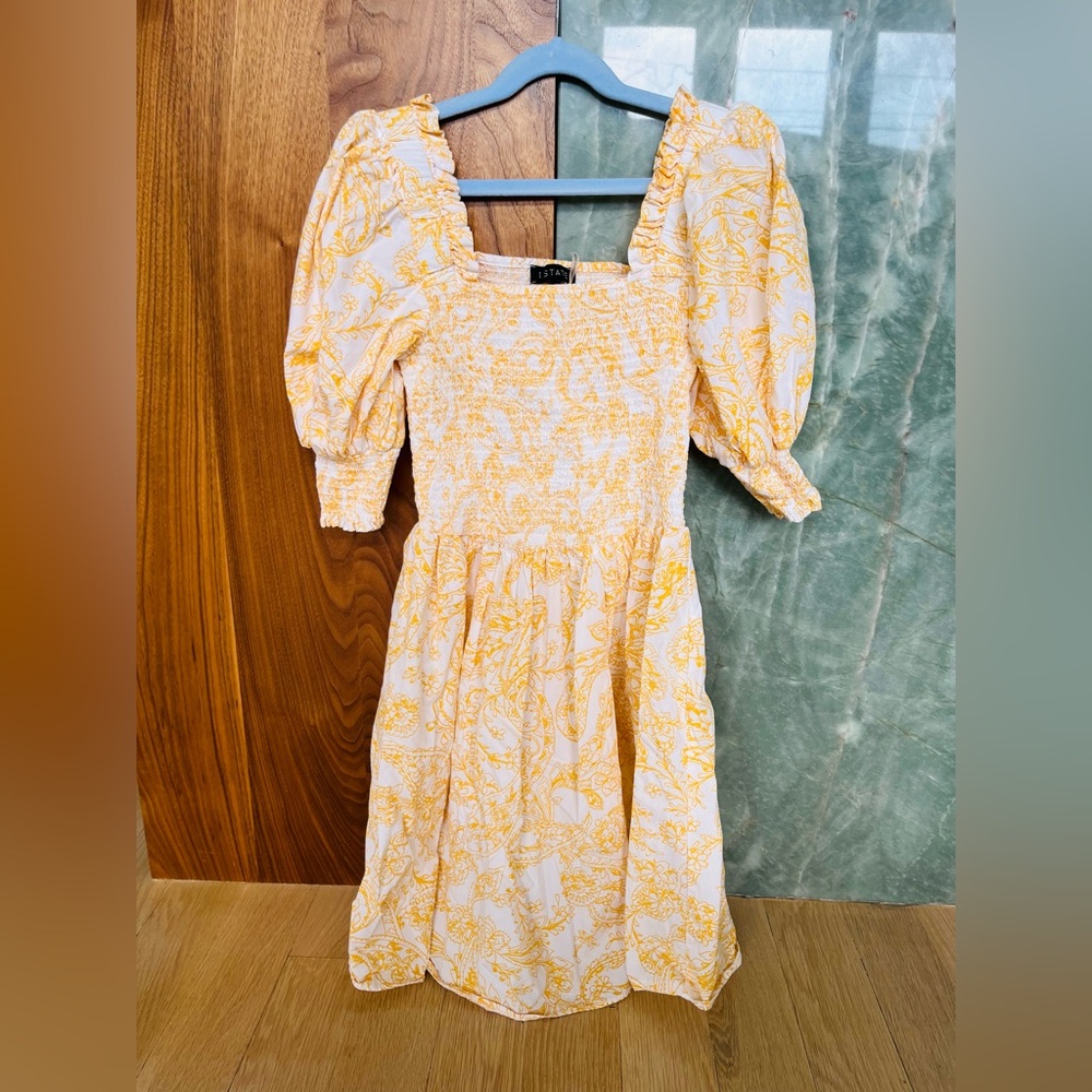 1. State Yellow and White Mini Dress